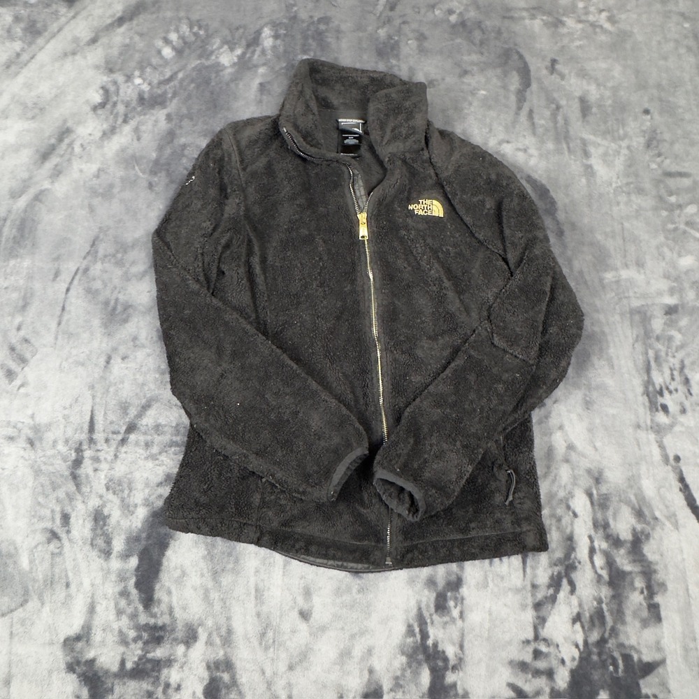 The North Face Osito Fleece Jacket Womens Small Black Gold Logo‎ Full Zip Soft